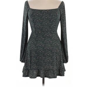 Dark Green Dress with Bishop Sleeves and Square Neck